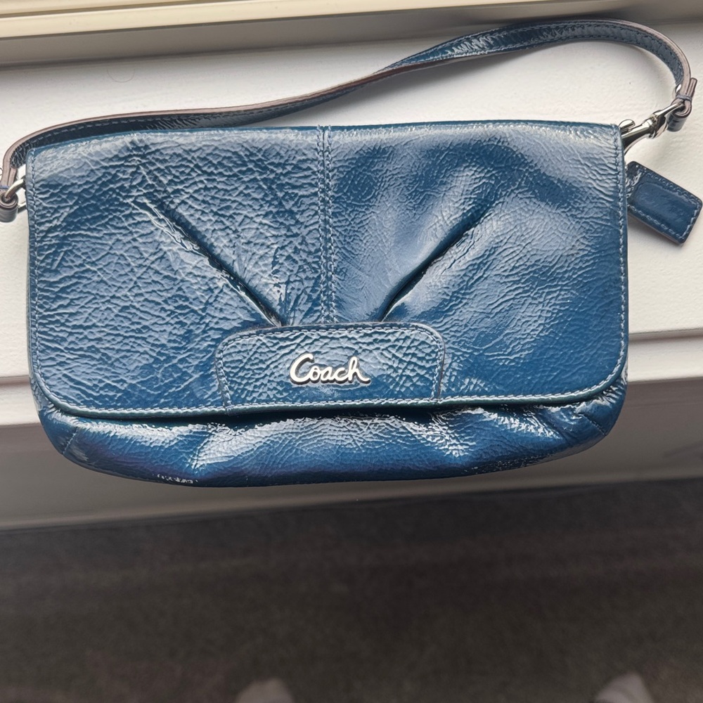 Coach Shiny Blue Leather Wristlet